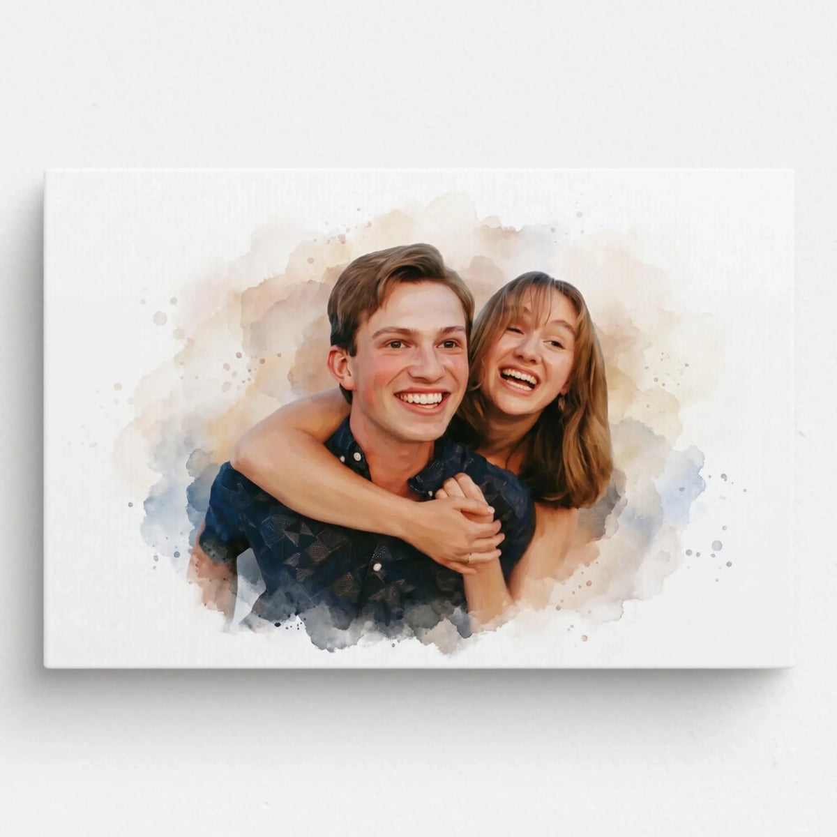 Paar- & Familienportrait im Aquarell-Stil (Querformat) - Leinwand
