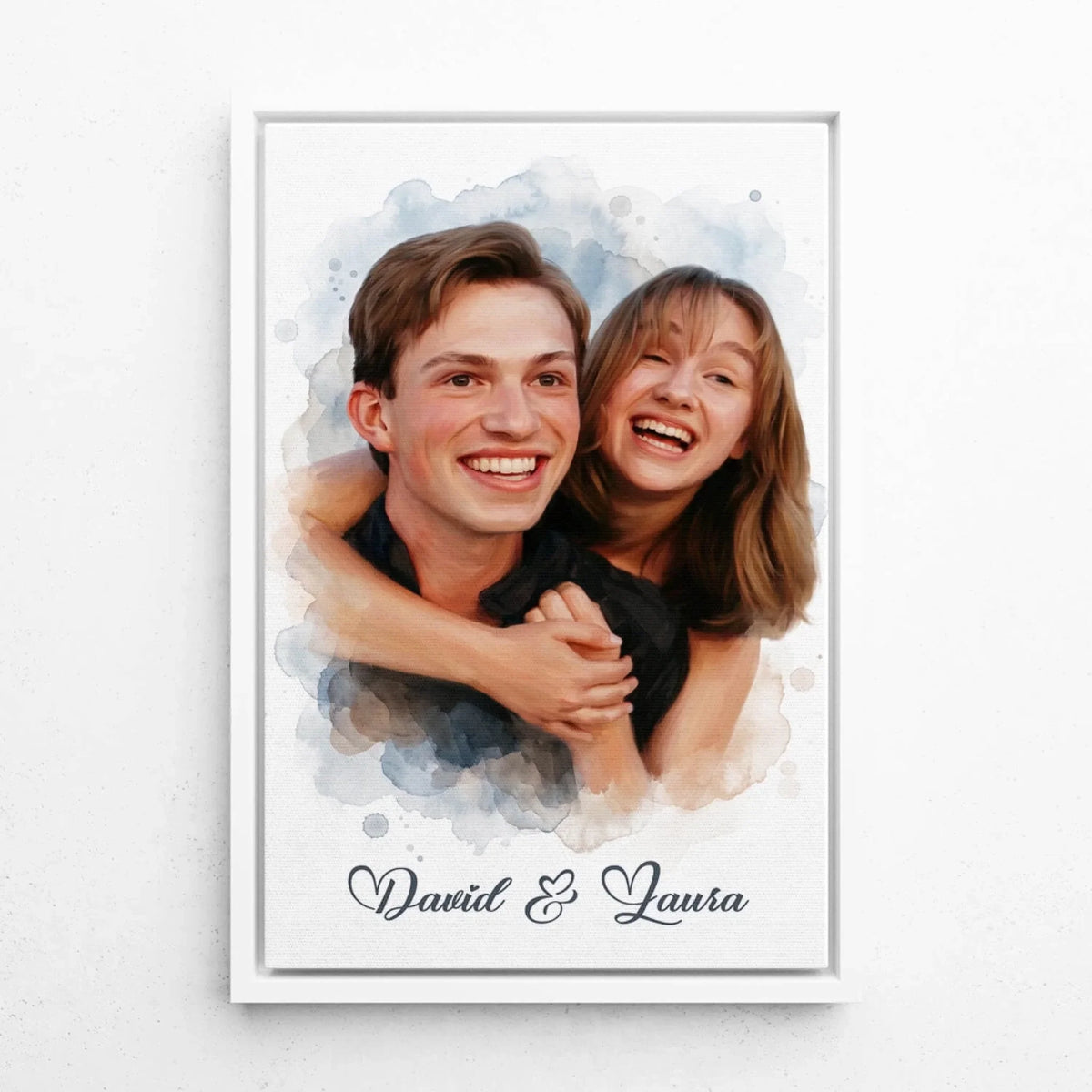 Paar- & Familienportrait im Aquarell-Stil - Rahmen Weiß
