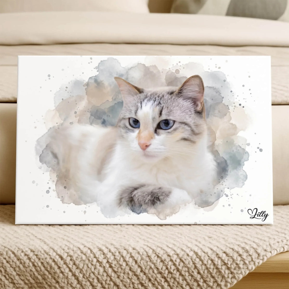 Katzenportrait im Aquarell-Stil (Querformat) - Leinwand