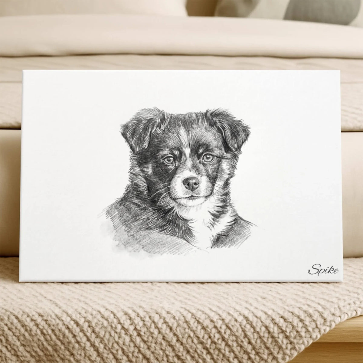 Hundeportrait im Bleistift-Stil (Querformat) - Leinwand
