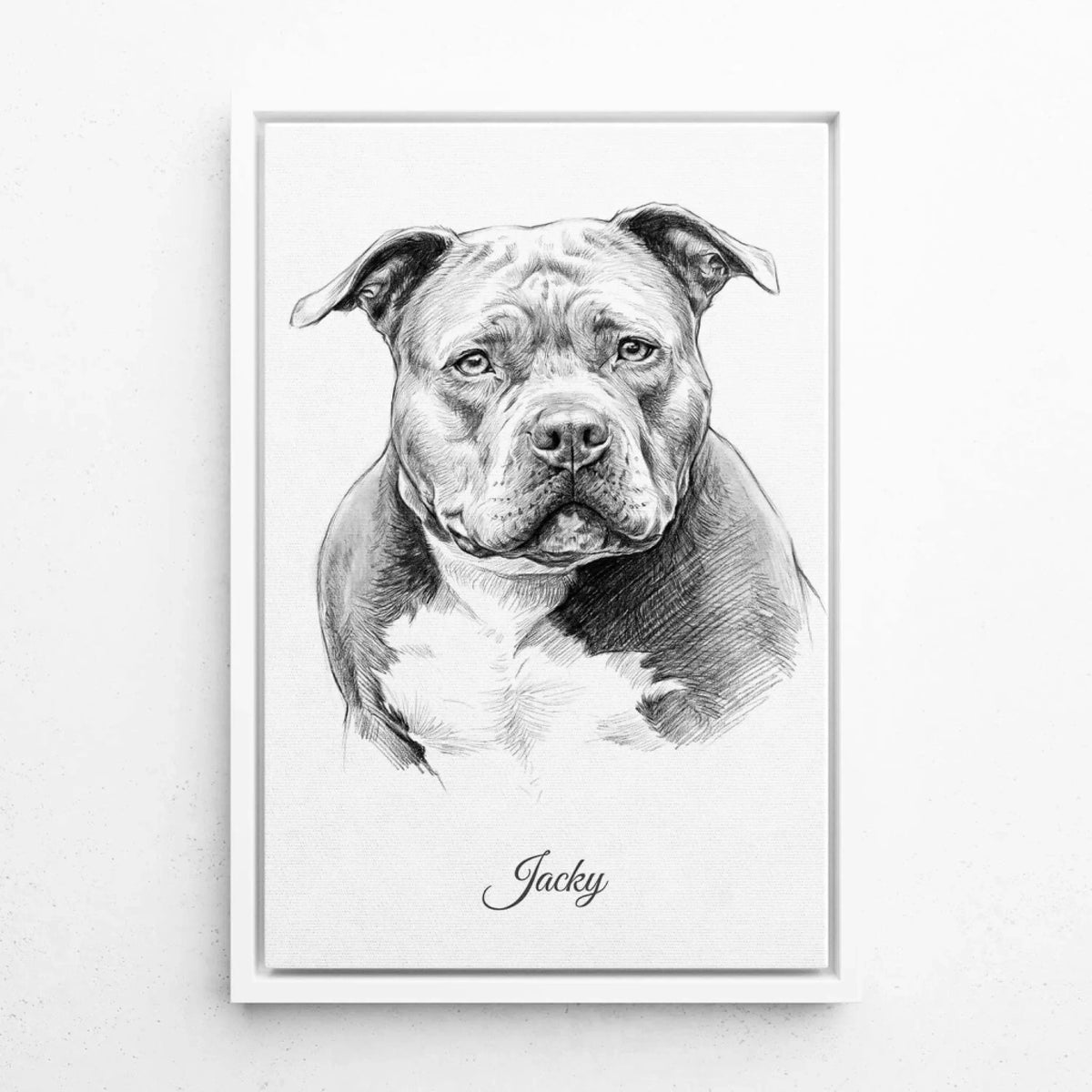 Hundeportrait im Bleistift-Stil - Rahmen Weiß