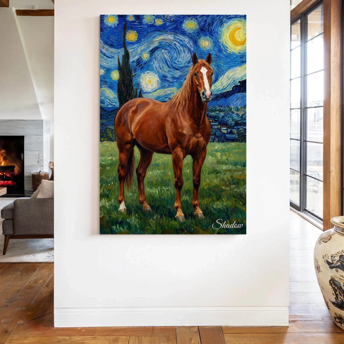 Hevosen muotokuva Van Gogh -tyylissä omasta kuvastasi - kangas