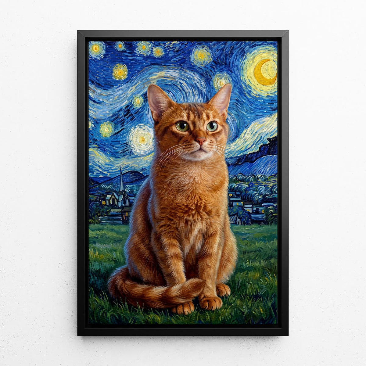 Kissamuotokuva Van Gogh -tyylillä omasta kuvastasi - kangas mustalla kehyksellä