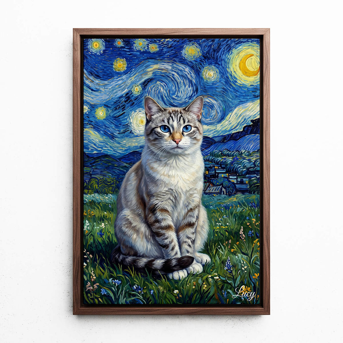 Kissamuotokuva Van Gogh -tyylillä omasta kuvastasi - kangas pähkinäkehyksellä