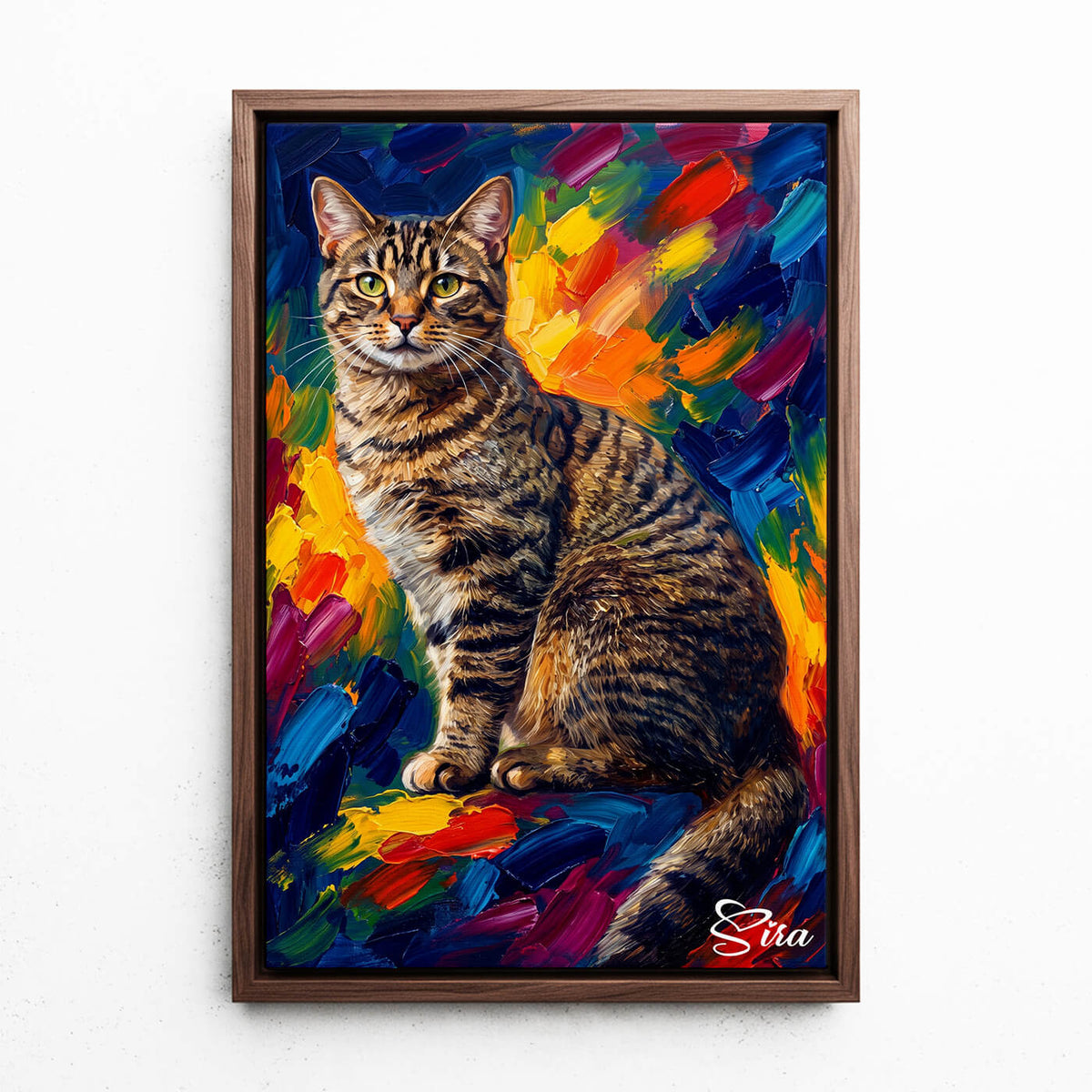 Kissamuotokuva pop art -tyylillä omasta kuvastasi - kangas pähkinäkehyksellä